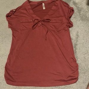 PerSeption Concept Blouse w/ Gold Detail - Size Large- Brick Color